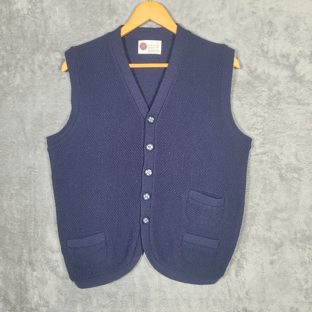 Vintage Sears Kings Road Vest Mens Large Blue Orlon Acrylic Sweater Button Front